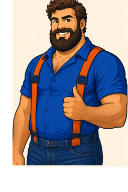 Jim Pann HandyMan brand mascot — licensed contractor giving a thumbs up in Manistique, Michigan